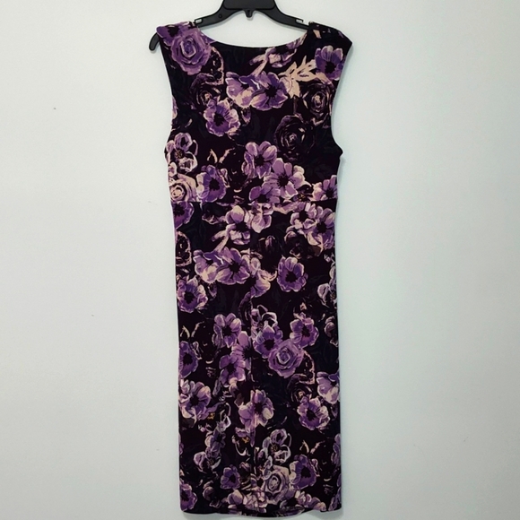 Lauren Ralph Lauren Midi Sheath Dress Size 12 Wedding Guest Garden Dark Feminine - Picture 3 of 17